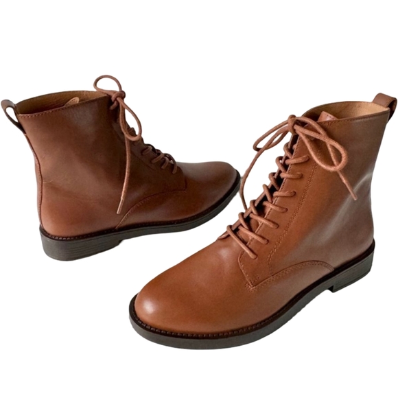 Madewell Evelyn Lace Up Ankle Boots Brown Leather Size 7.5 Combat Boot Style - Picture 9 of 11